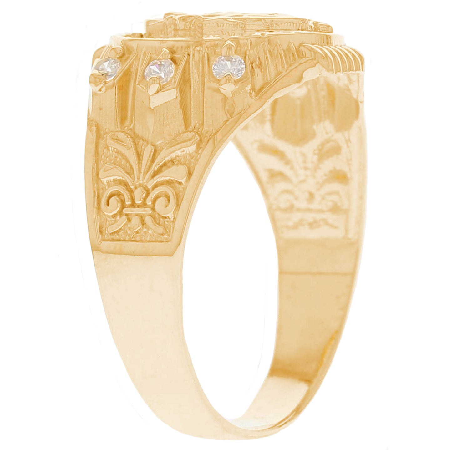 Gold Saint Jude White CZ Mens Religious Ring (emgeedi# R13365)