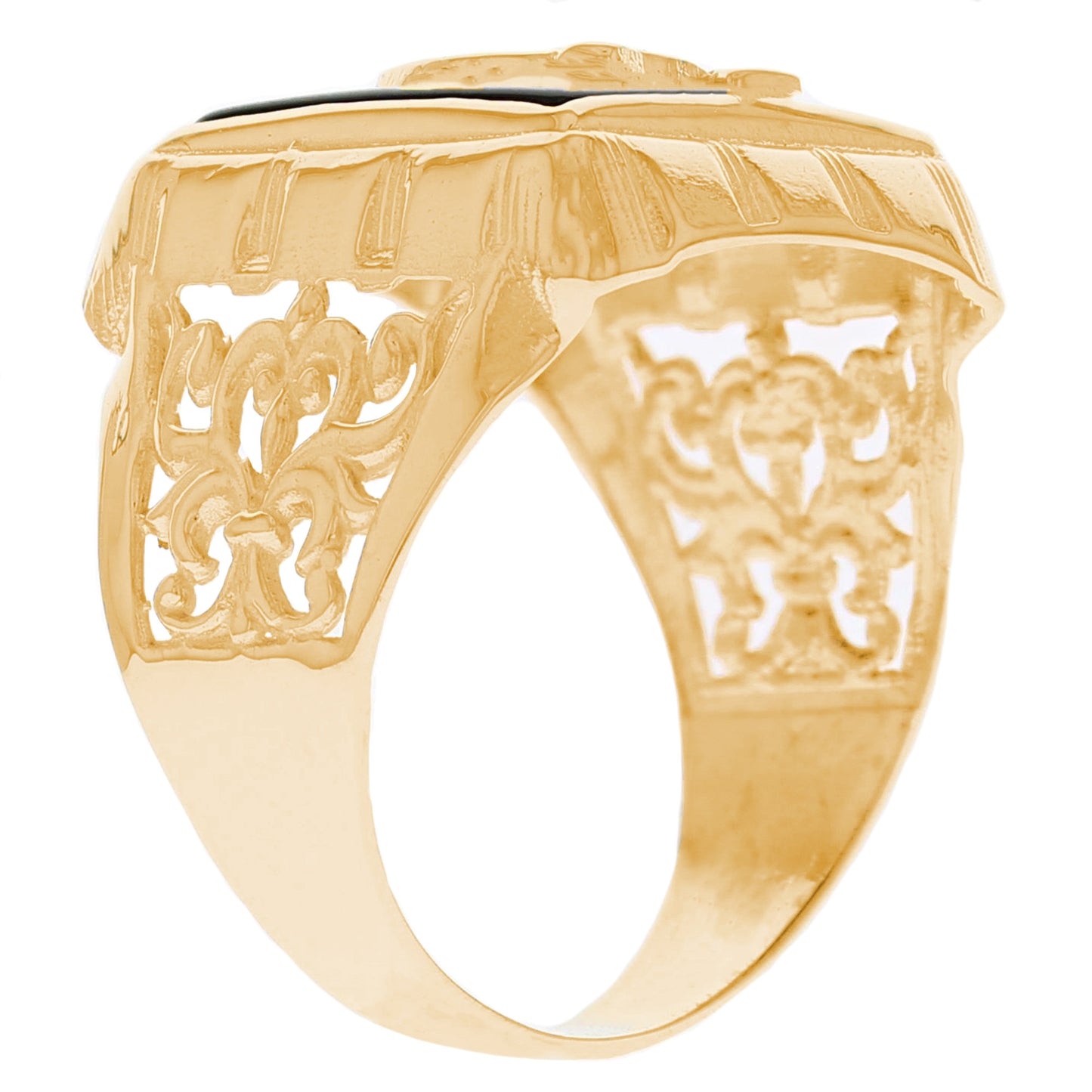 Gold Horseshoe Black Onyx Mens Animal Horse Ring (emgeedi# R13396)