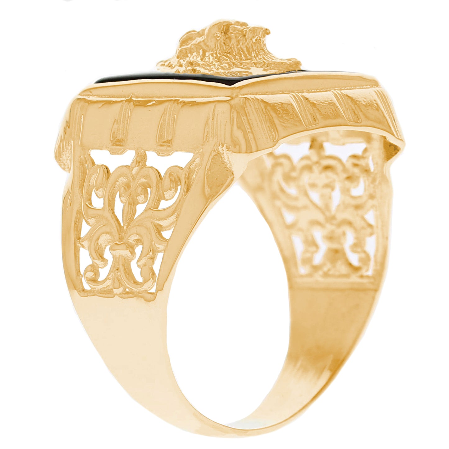 Gold Lion Black Onyx Mens Animal Ring (emgeedi# R13397)