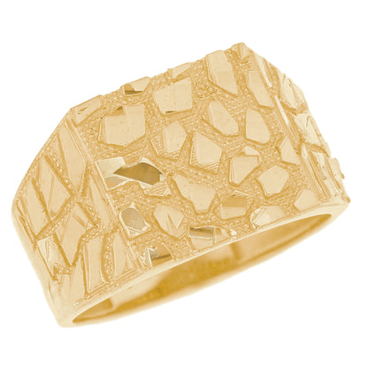 Gold Medium Square Mens Diamond Cut Nugget Ring (emgeedi# R13512)