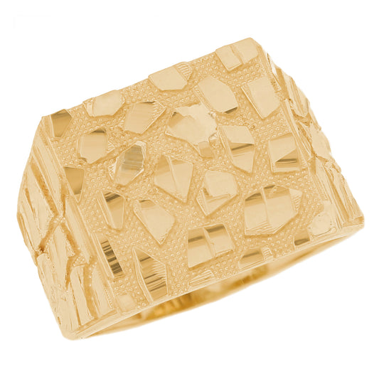 Gold Large Square Mens Diamond Cut Nugget Ring (emgeedi# R13513)