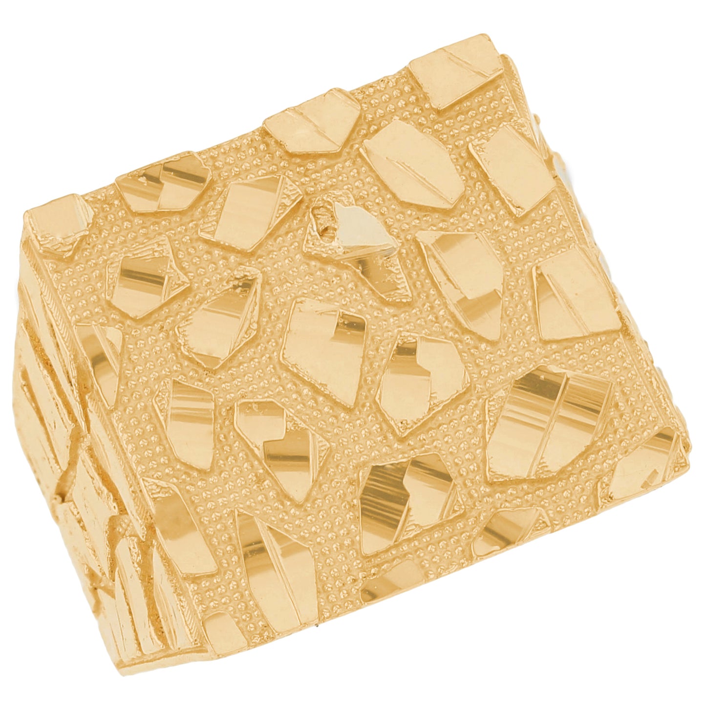 Gold Extra Large Square Mens Diamond Cut Nugget Ring (emgeedi# R13514)