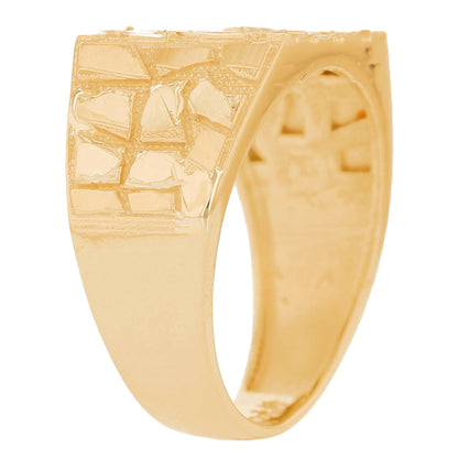Gold Medium Square Mens Diamond Cut Nugget Ring (emgeedi# R13512)