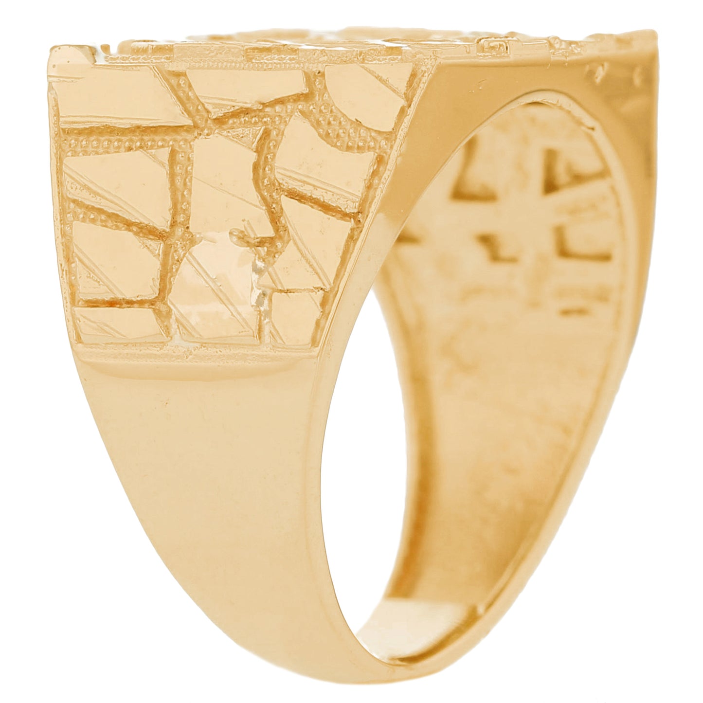 Gold Large Square Mens Diamond Cut Nugget Ring (emgeedi# R13513)