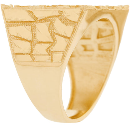 Gold Extra Large Square Mens Diamond Cut Nugget Ring (emgeedi# R13514)