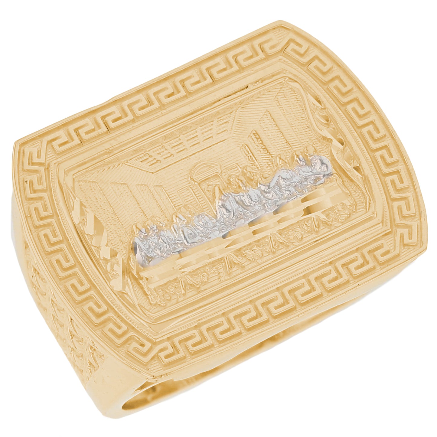 Gold Solid Heavy Last Supper Mens Diamond Cut Religious Ring (emgeedi# R13565)