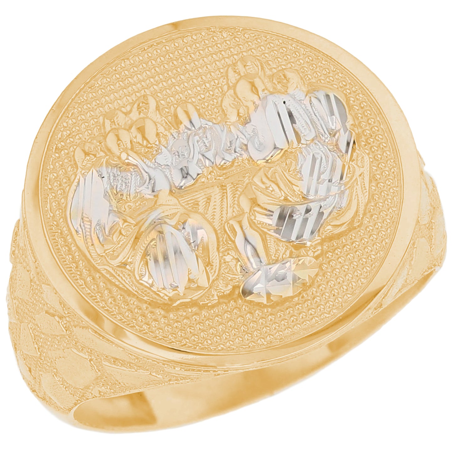 Gold Round Last Supper Mens Diamond Cut Nugget Religious Ring (emgeedi# R13567)