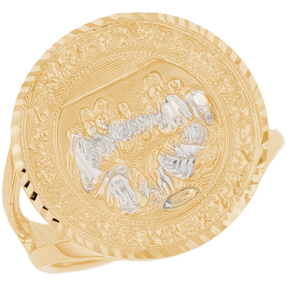 Gold Round Last Supper Mens Diamond Cut Religious Ring (emgeedi# R13568)