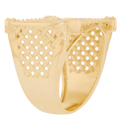 Gold Last Supper White CZ Mens Diamond Cut Religious Ring (emgeedi# R13563)