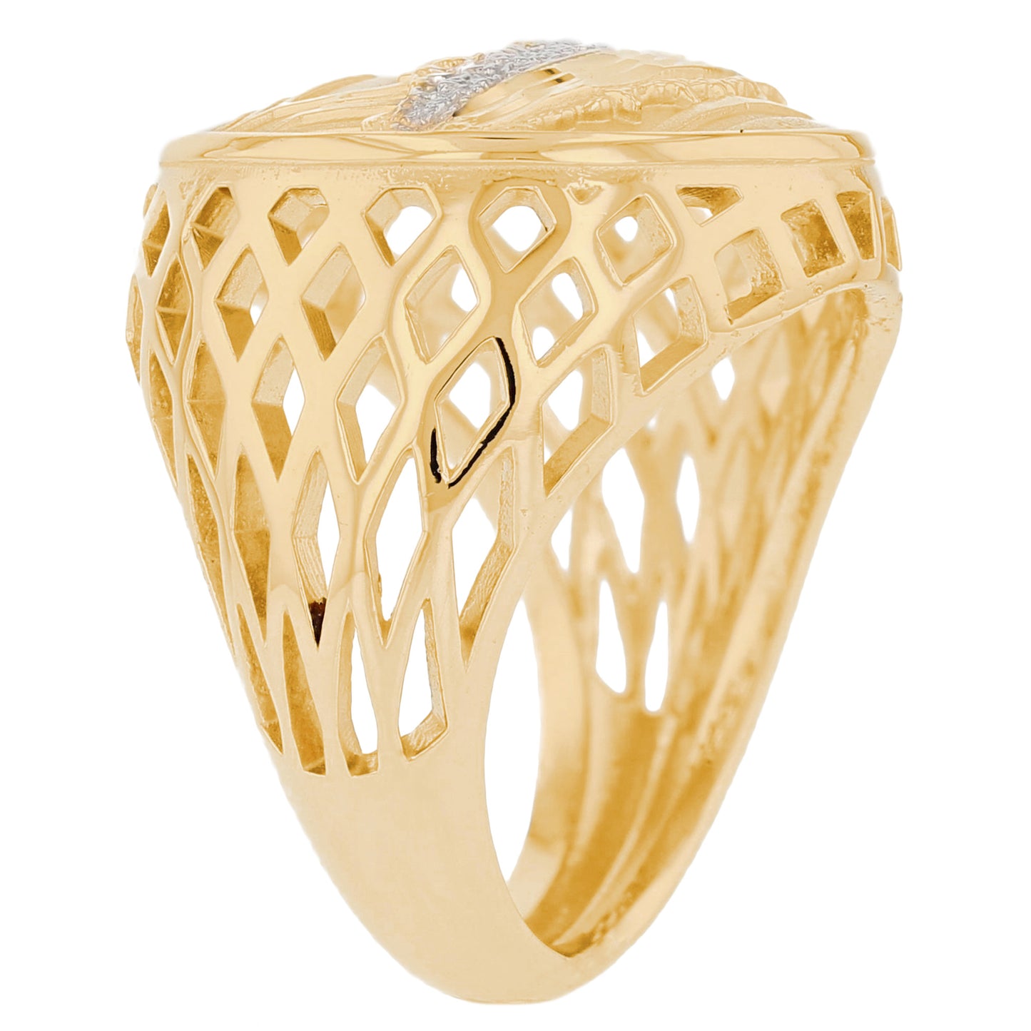Gold Round Last Supper Mens Diamond Cut Religious Ring (emgeedi# R13566)