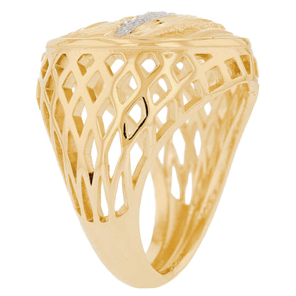 Gold Round Last Supper Mens Diamond Cut Religious Ring (emgeedi# R13566)