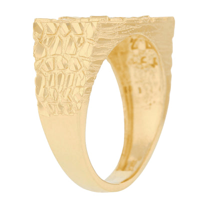 Gold Rectangle Cross Mens Diamond Cut Nugget Religious Ring (emgeedi# R13674)