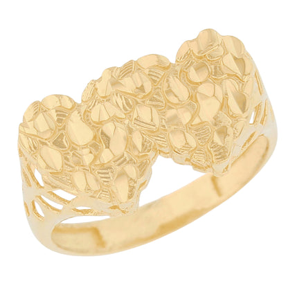 Gold Medium Double Heart Womens Diamond Cut Nugget Ring (emgeedi# R13676)