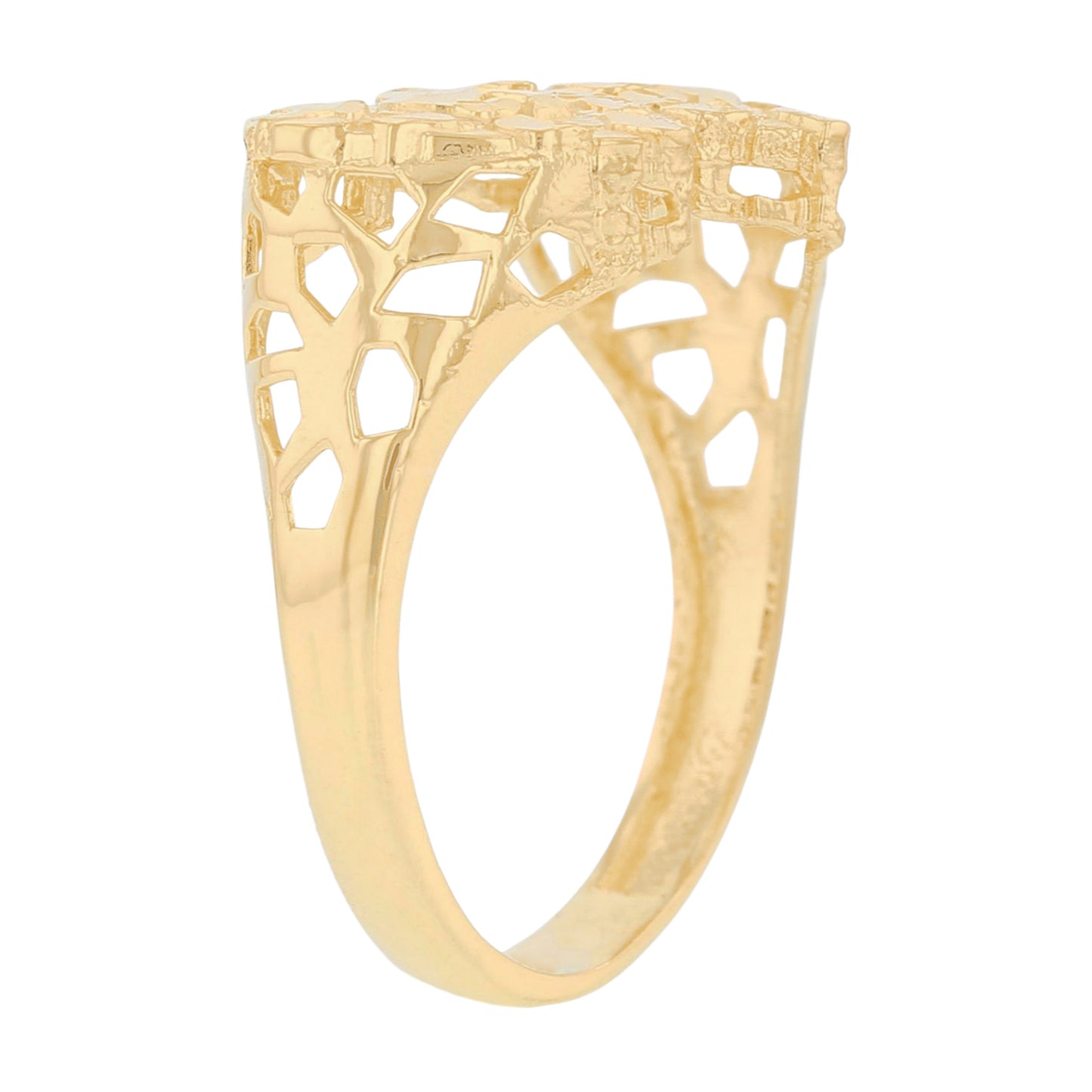 Gold Medium Double Heart Womens Diamond Cut Nugget Ring (emgeedi# R13676)