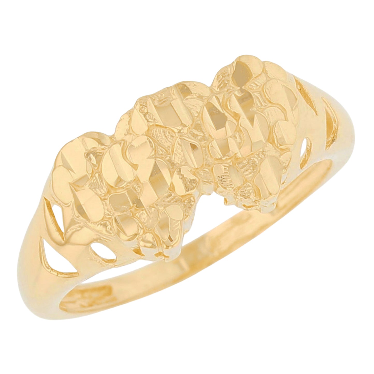 Gold Small Double Heart Womens Diamond Cut Love Ring (emgeedi# R13677)