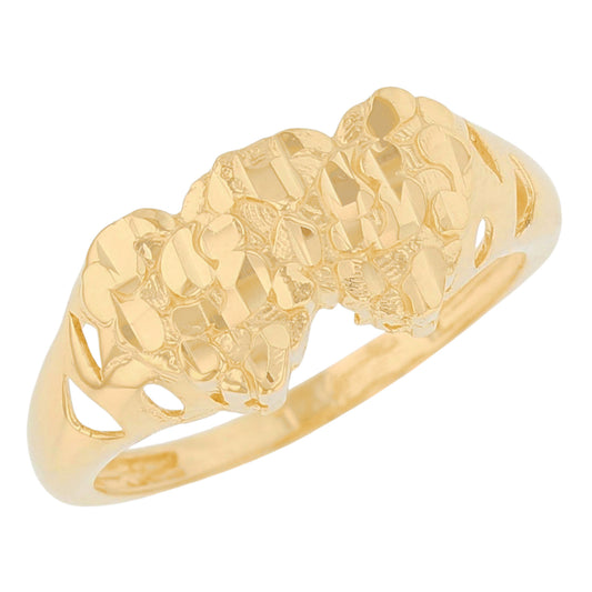 Gold Small Double Heart Womens Diamond Cut Love Ring (emgeedi# R13677)