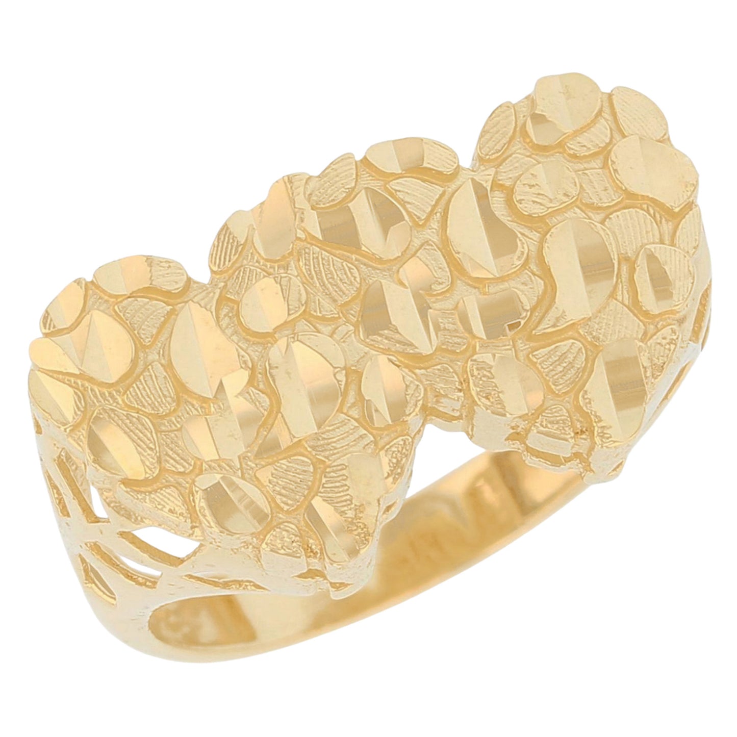 Gold Large Double Heart Womens Diamond Cut Love Nugget Ring (emgeedi# R13649)