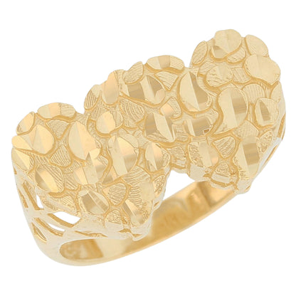 Gold Large Double Heart Womens Diamond Cut Love Nugget Ring (emgeedi# R13649)