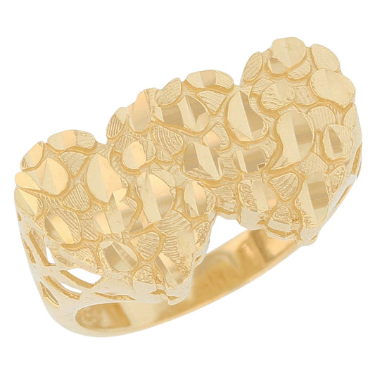 Gold Large Double Heart Womens Diamond Cut Love Nugget Ring (emgeedi# R13649)
