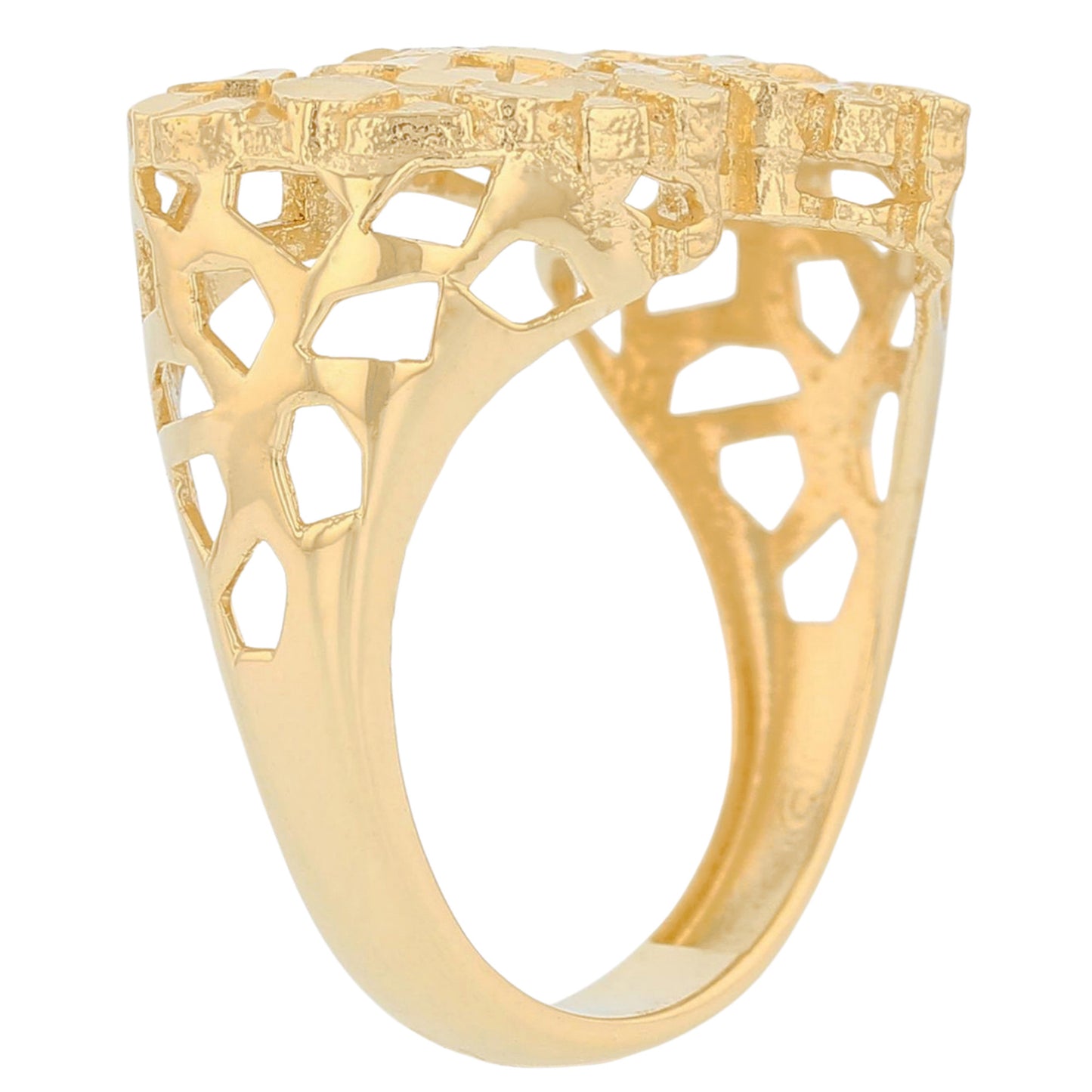 Gold Large Double Heart Womens Diamond Cut Love Nugget Ring (emgeedi# R13649)