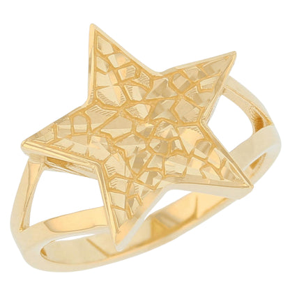 Gold Heavy Split Shank Star Womens Diamond Cut Nugget Ring (emgeedi# R13652)
