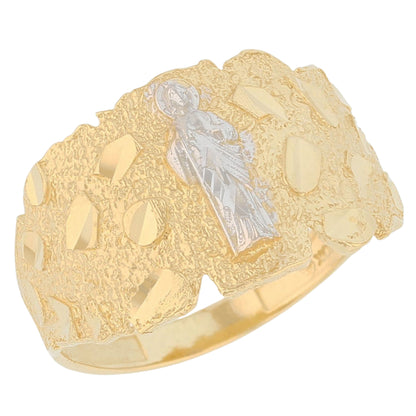 Gold Saint Jude Nugget Mens Diamond Cut Religious Ring (emgeedi# R13665)