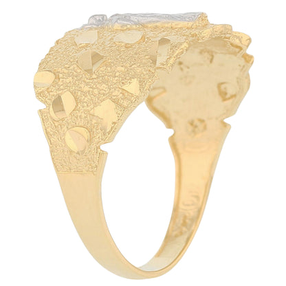 Gold Virgin Mary Nugget Mens Diamond Cut Religious Guadalupe Ring (emgeedi# R13666)