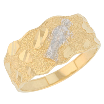 Gold Saint Jude Nugget Mens Diamond Cut Religious Guadalupe Ring (emgeedi# R13667)