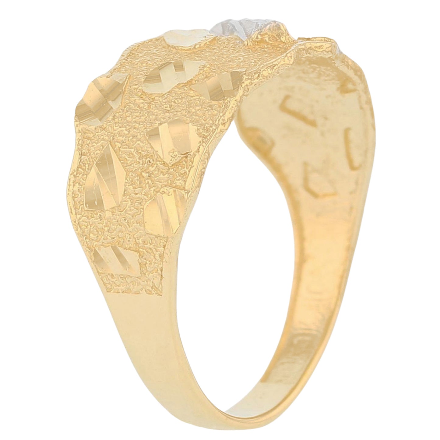 Gold Virgin Mary Nugget Mens Diamond Cut Religious Guadalupe Ring (emgeedi# R13668)