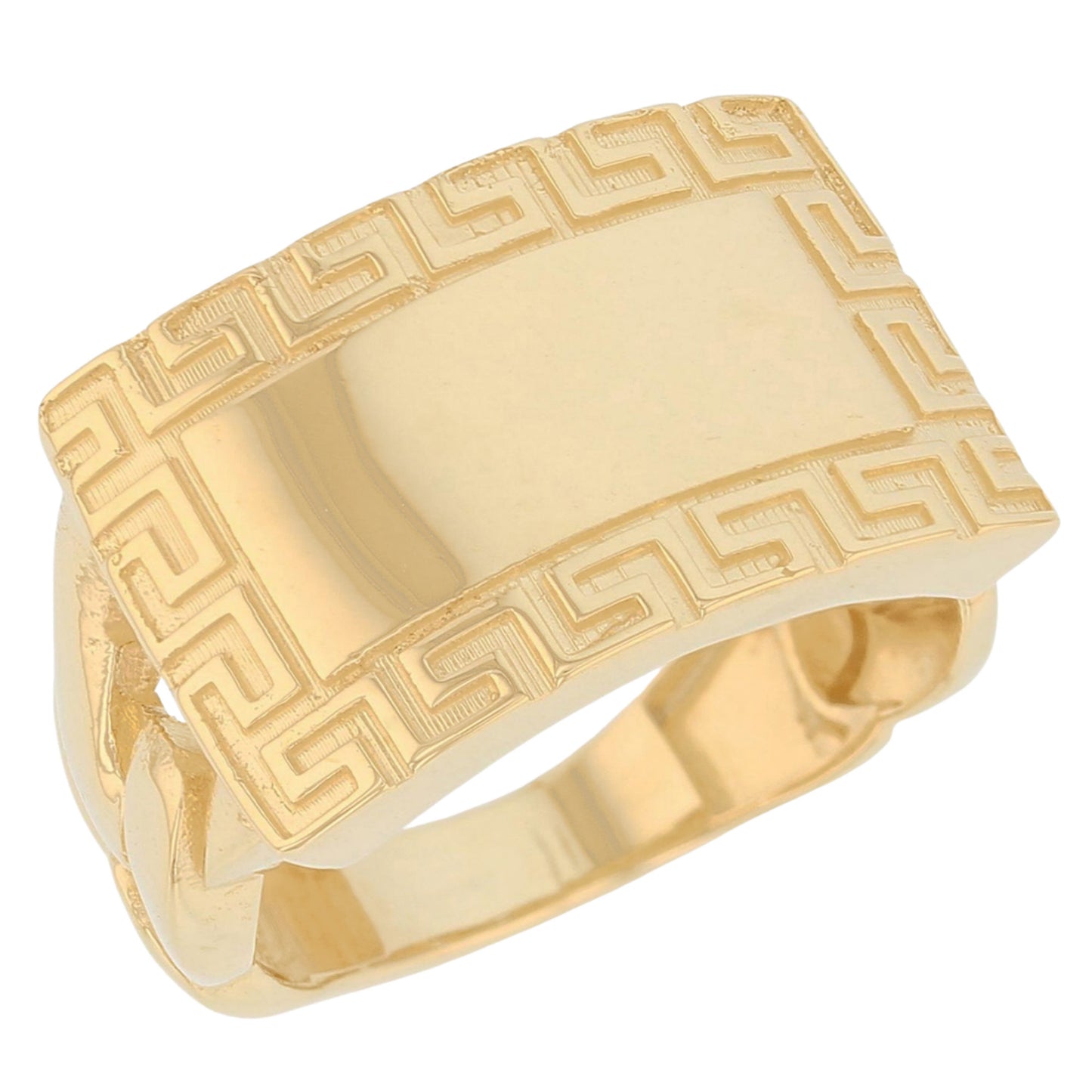 Gold Chain Link Shank Rectangle Mens Greek Ring (emgeedi# R13671)