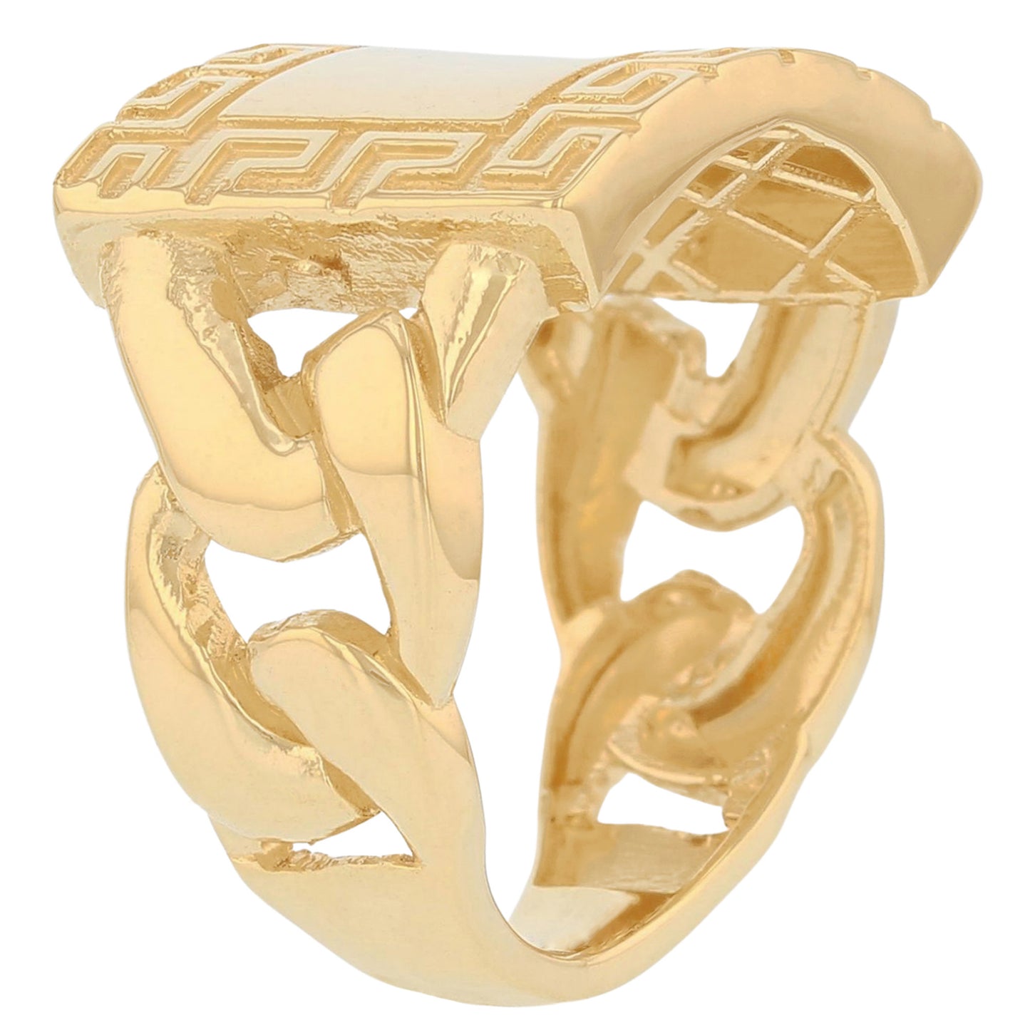 Gold Chain Link Shank Rectangle Mens Greek Ring (emgeedi# R13671)