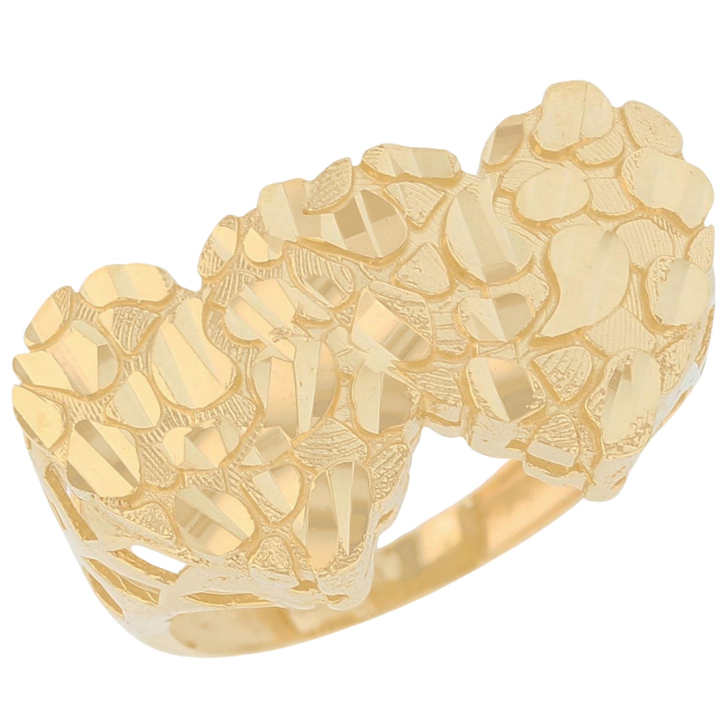 Gold Extra Large Double Heart Womens Diamond Cut Love Nugget Ring (emgeedi# R13675)