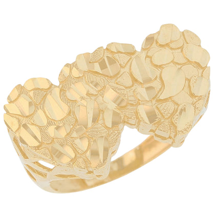 Gold Extra Large Double Heart Womens Diamond Cut Love Nugget Ring (emgeedi# R13675)