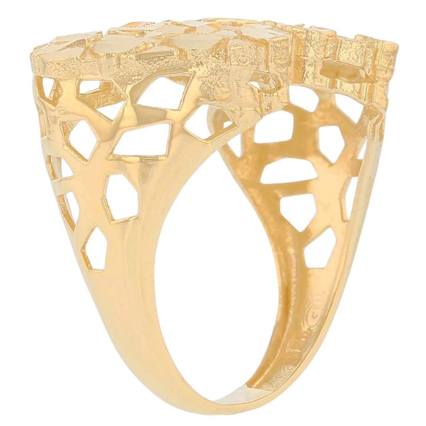 Gold Extra Large Double Heart Womens Diamond Cut Love Nugget Ring (emgeedi# R13675)