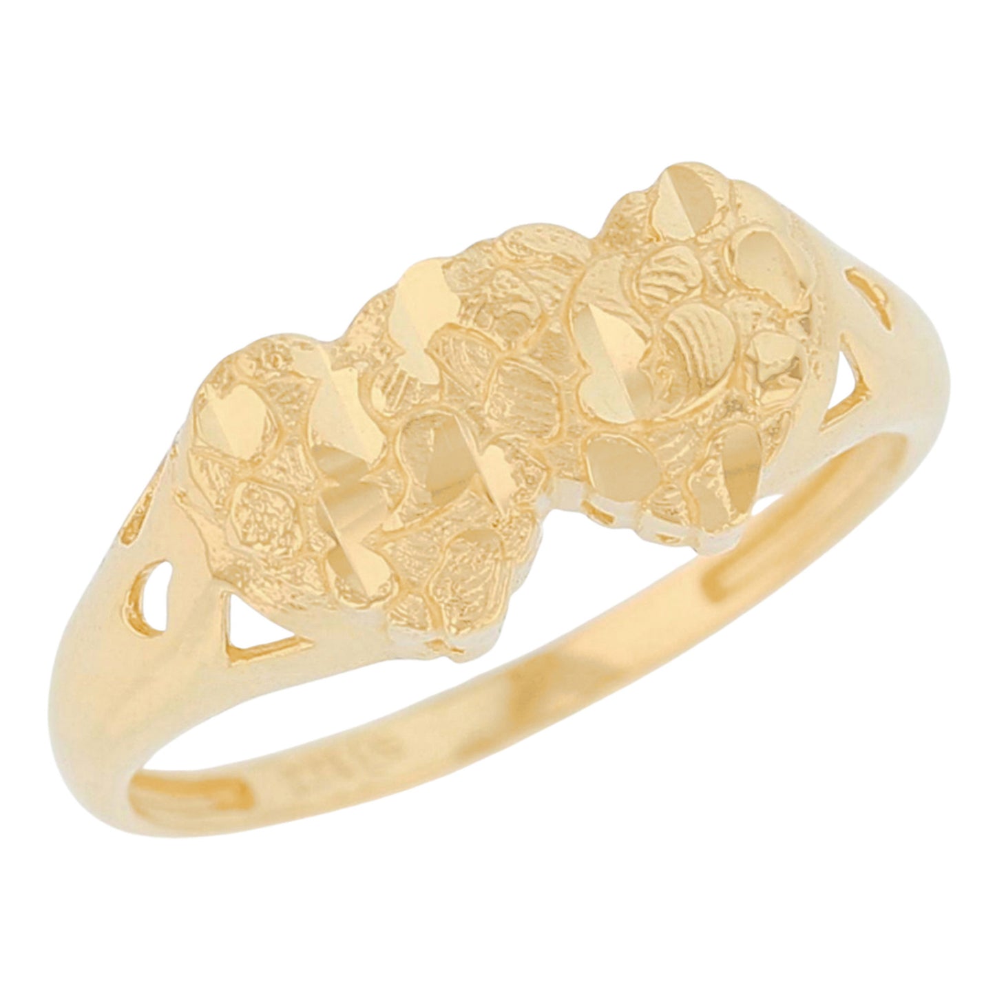 Gold Extra Small Double Heart Womens Diamond Cut Love Nugget Ring (emgeedi# R13678)