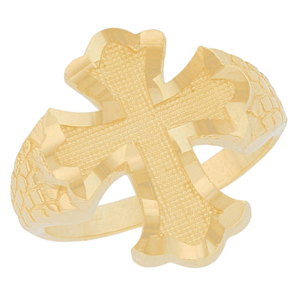 Gold Nugget Shank Cross Mens Religious Diamond Cut Ring (emgeedi# R13732)