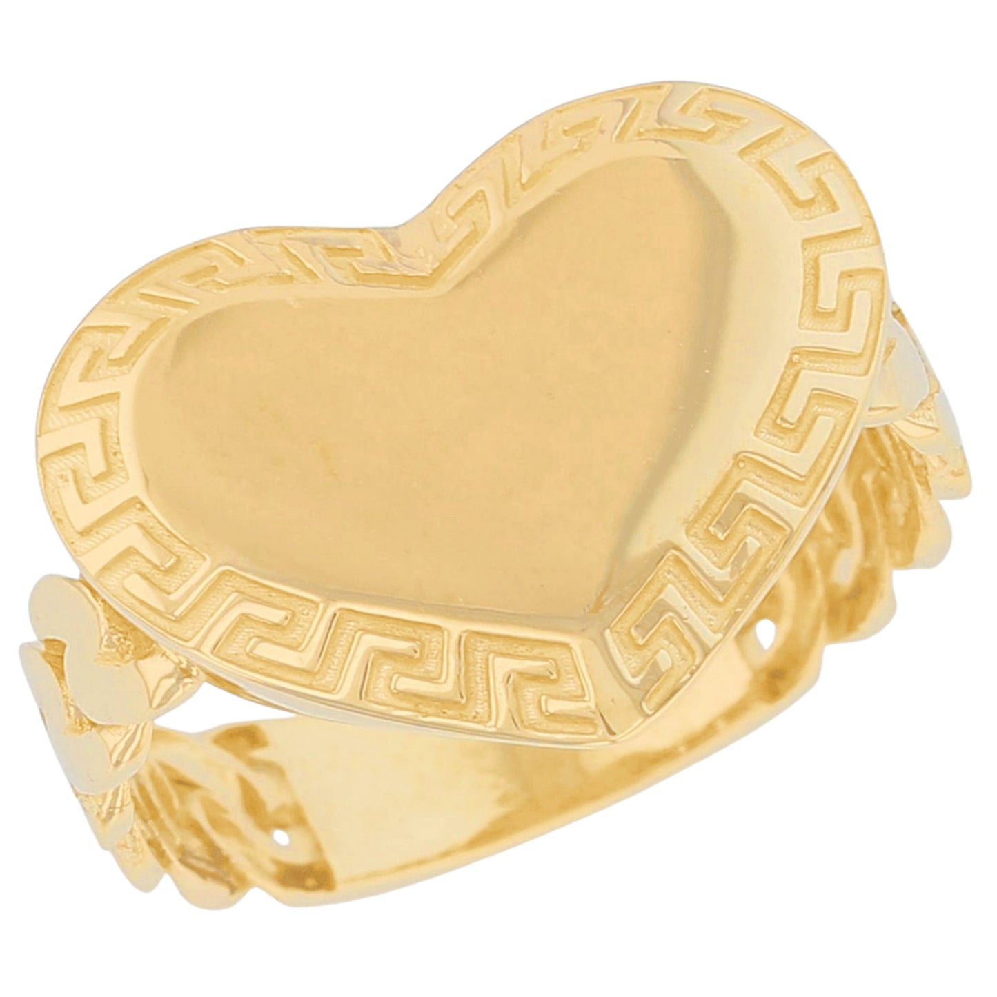 Gold Greek Key Heart with Chain Design Shank Womens Love Ring (emgeedi# R13733)