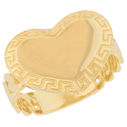 Gold Greek Key Heart with Chain Design Shank Womens Love Ring (emgeedi# R13733)