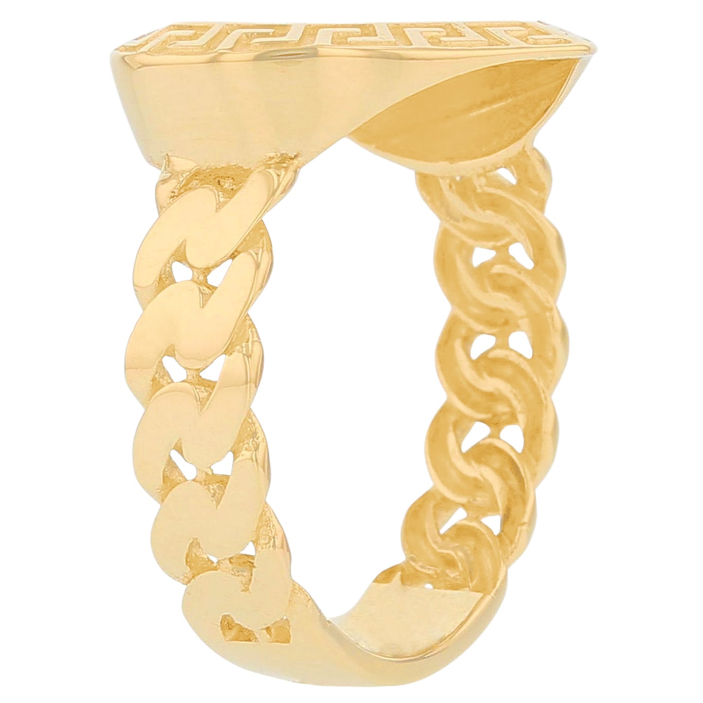 Gold Greek Key Heart with Chain Design Shank Womens Love Ring (emgeedi# R13733)