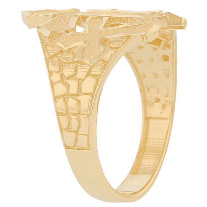 Gold Three Cross Mens Diamond Cut Nugget Religious Ring (emgeedi# R13743)