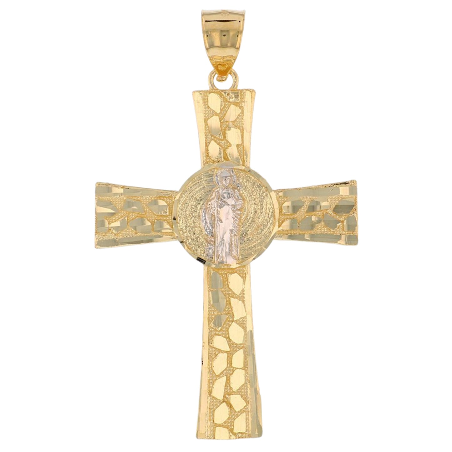 Gold Medium Saint Jude Mens Diamond Cut Religious Cross Pendant (emgeedi# P13776)