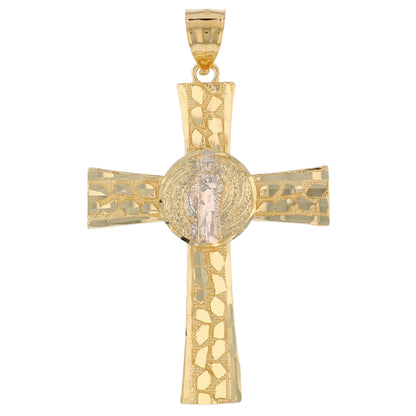 Gold Medium Saint Jude Mens Diamond Cut Religious Cross Pendant (emgeedi# P13776)