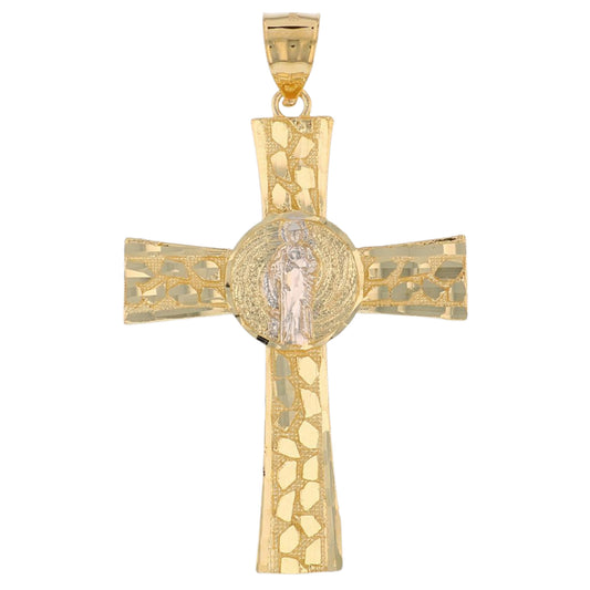 Gold Medium Saint Jude Mens Diamond Cut Religious Cross Pendant (emgeedi# P13776)
