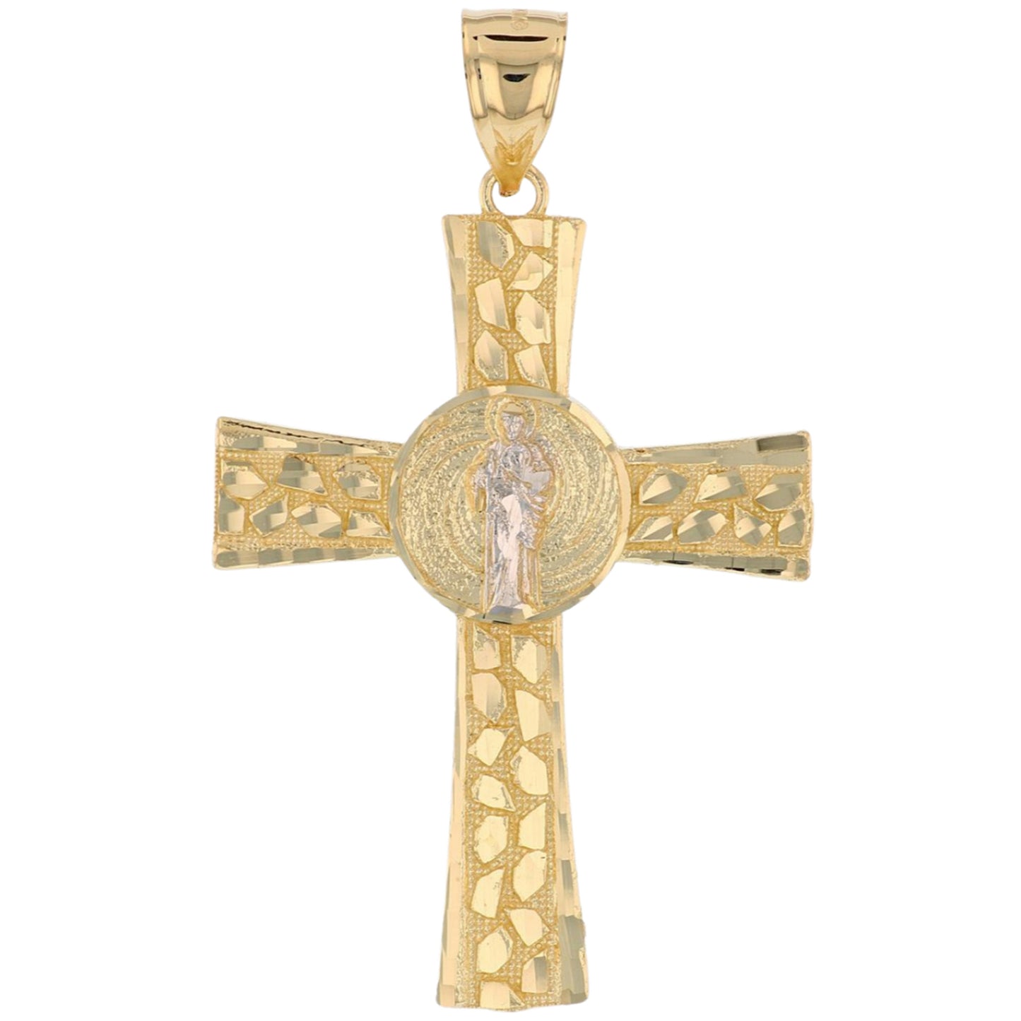 Gold Large Saint Jude Mens Diamond Cut Religious Cross Pendant (emgeedi# P13777)