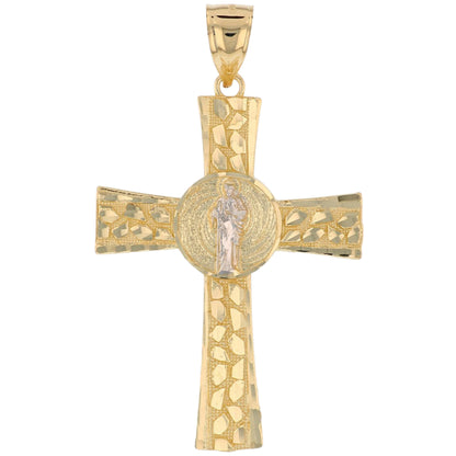Gold Large Saint Jude Mens Diamond Cut Religious Cross Pendant (emgeedi# P13777)