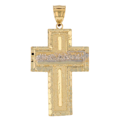 Gold Small Last Supper Mens Diamond Cut Nugget Religious Cross Jesus Pendant (emgeedi# P13778)