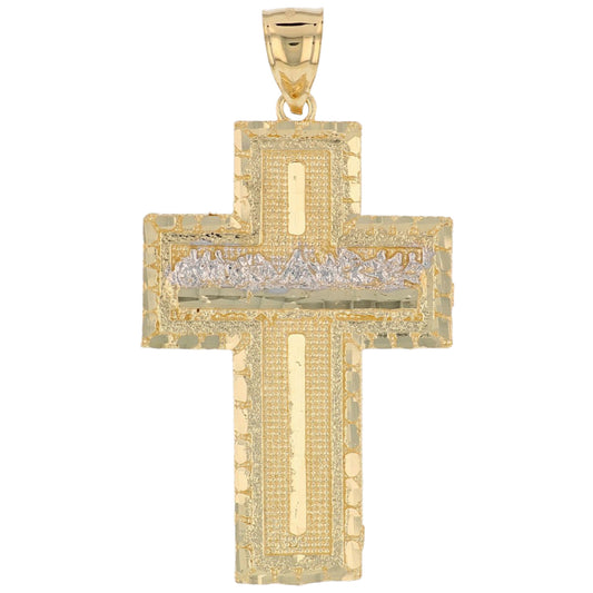 Gold Large Last Supper Mens Diamond Cut Nugget Religious Cross Jesus Pendant (emgeedi# P13780)