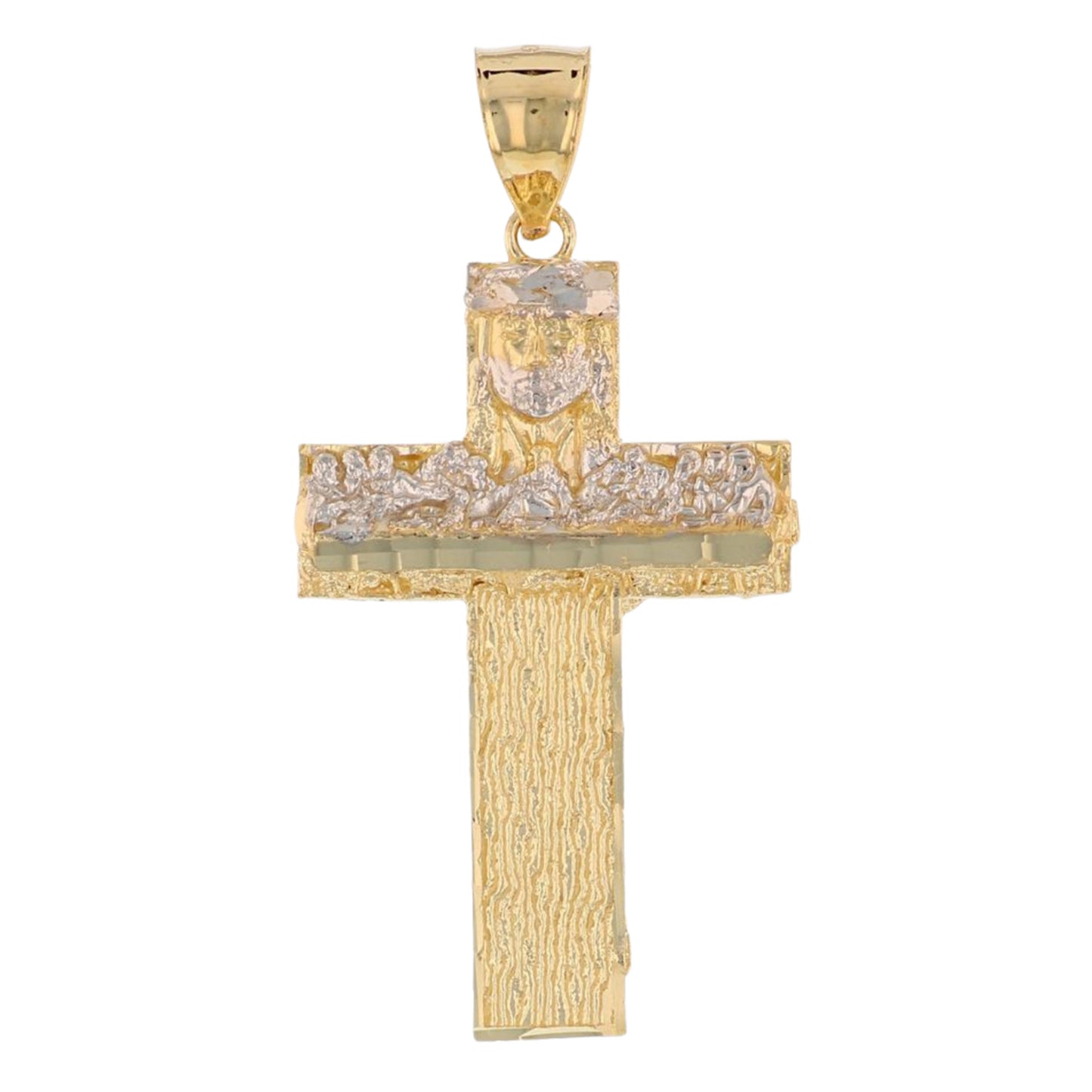 Gold Small Last Supper Mens Diamond Cut Religious Cross Jesus Pendant (emgeedi# P13781)