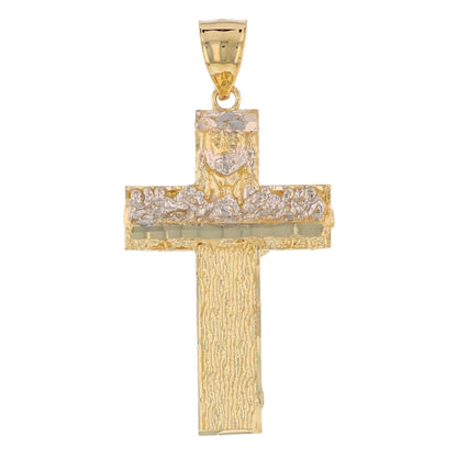 Gold Small Last Supper Mens Diamond Cut Religious Cross Jesus Pendant (emgeedi# P13781)