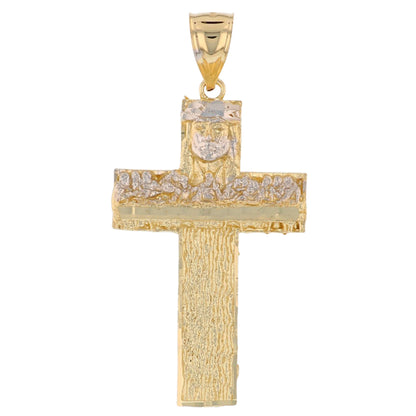 Gold Medium Last Supper Mens Diamond Cut Religious Cross Jesus Pendant (emgeedi# P13782)